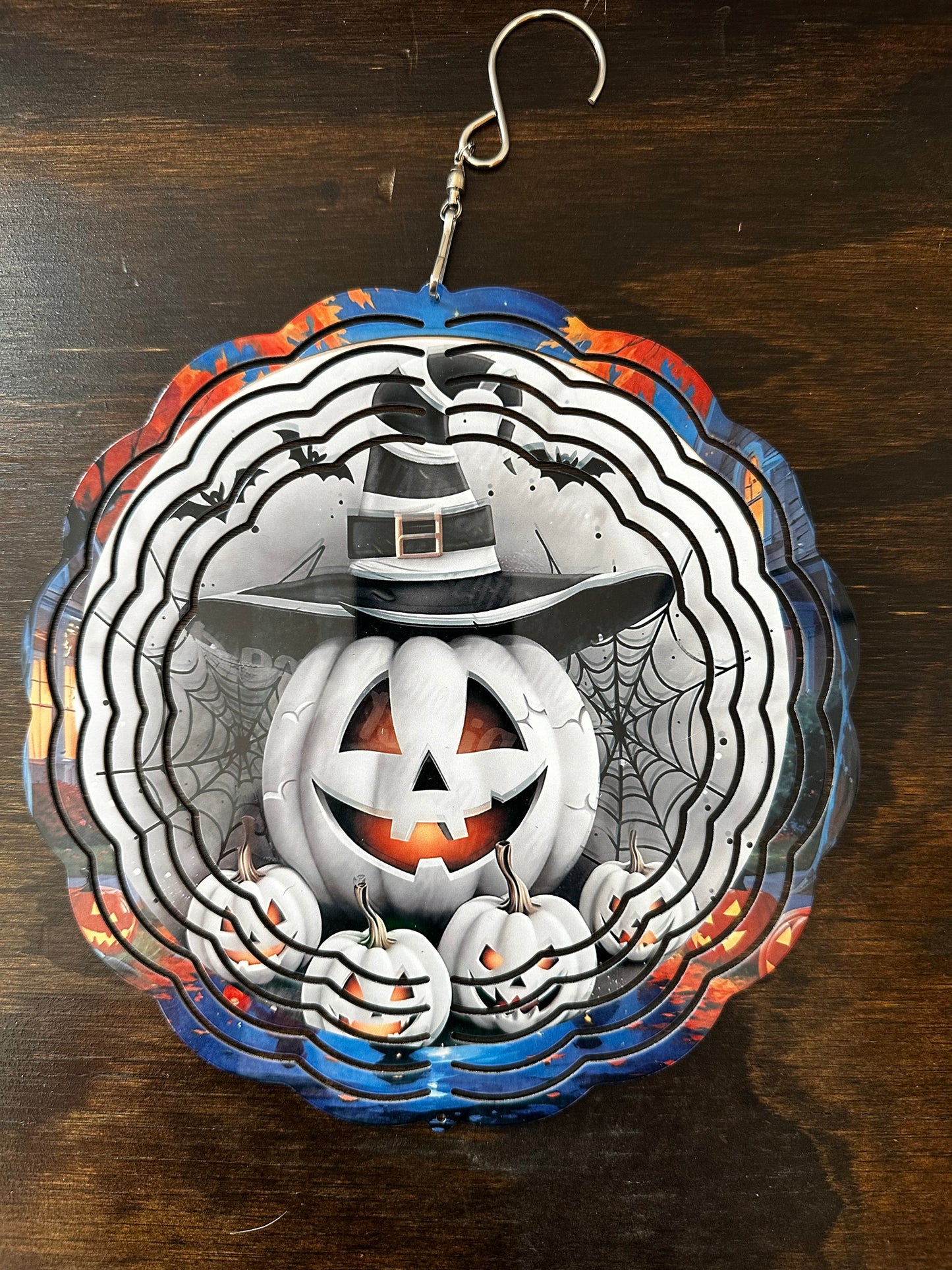 8 Inch White Pumpkin Wind Spinner
