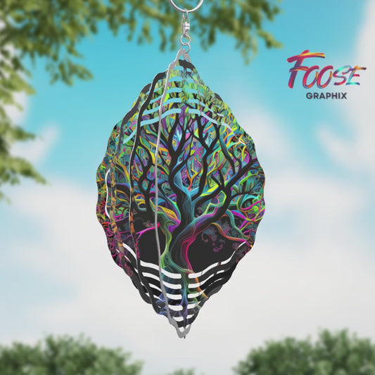 8 Inch Black and Neon Tree Of Life Wind Spinner